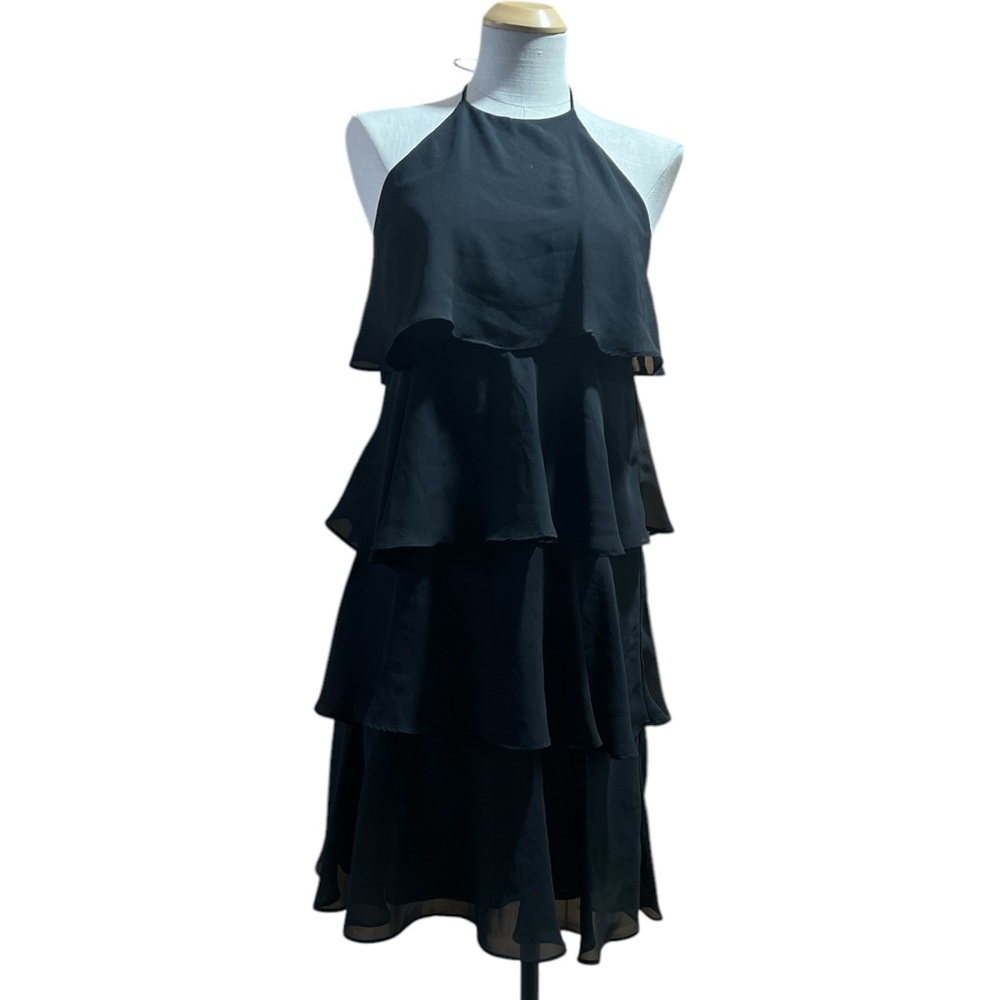 Black Tiered Ruffled Halter Midi Dress